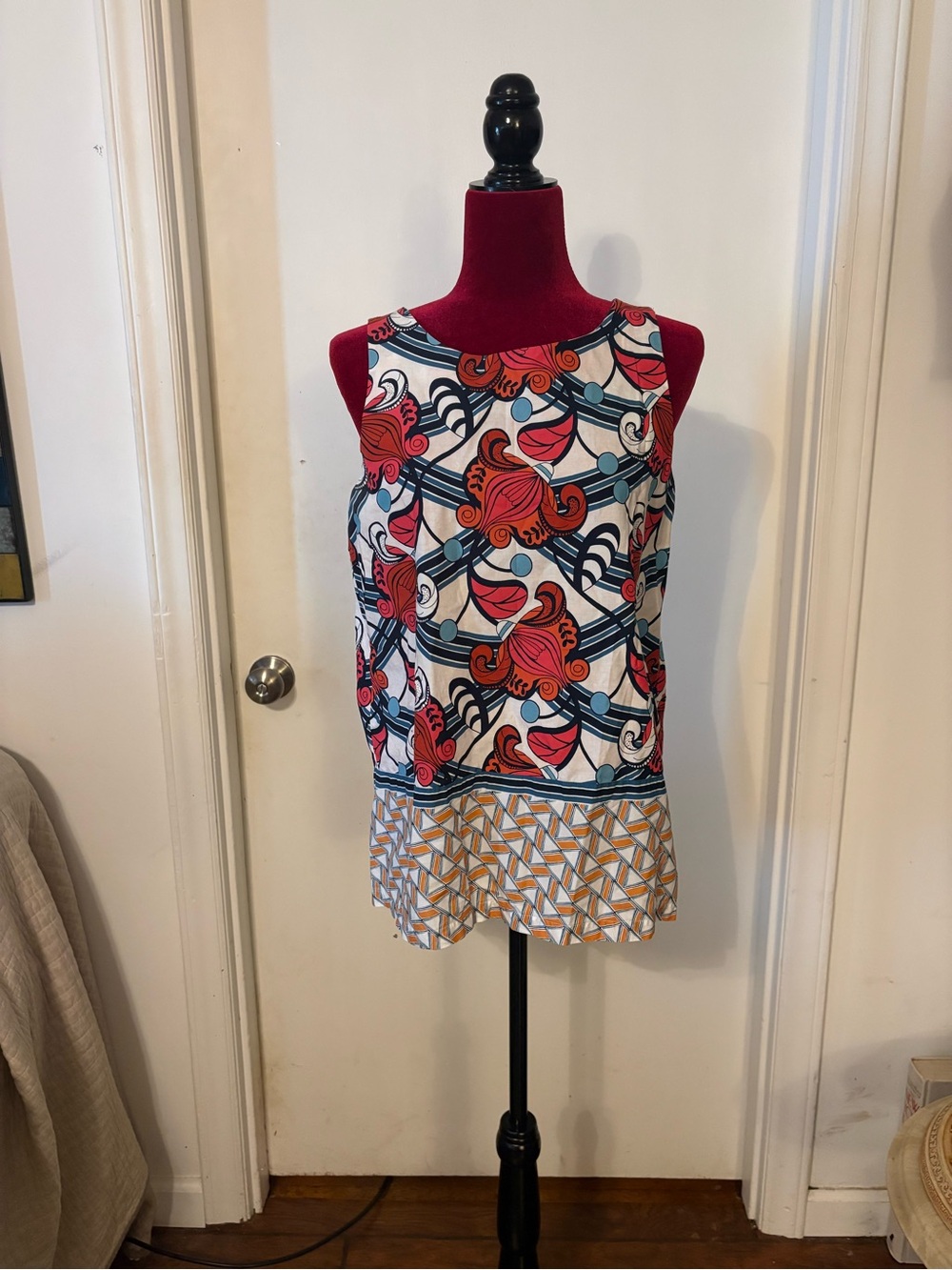 Ann Taylor Sleeveless Graphic Tank Top - Red, Blue & White
